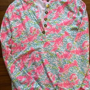 Lilly Pulitzer Lobstah Roll Popover Size S Pink Green Lobster Print Pullover